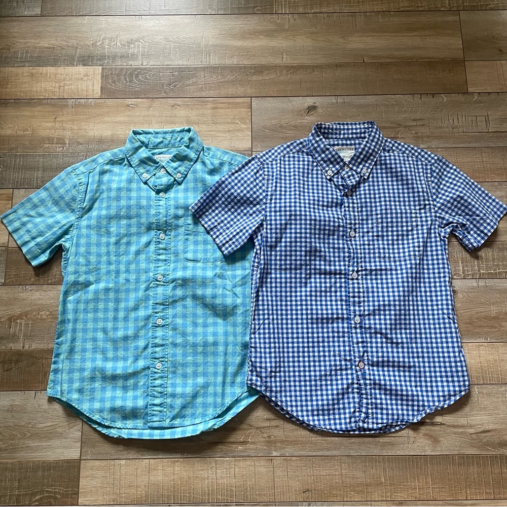 Crewcuts Boys Button-Down Short Sleeve Shirts - Aqua & Navy Gingham